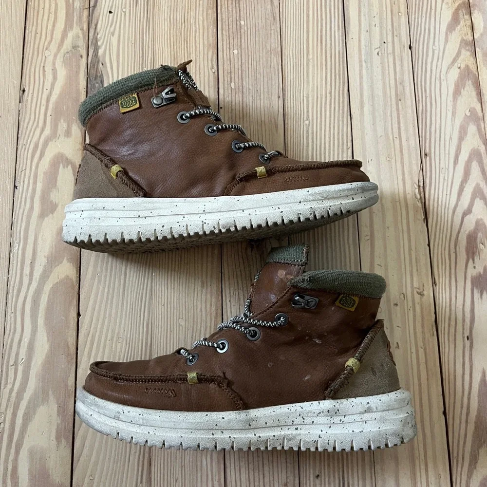 Hey Dude Bradley Boot Youth Size 4 Walnut Brown Leather Knit Collar Ankle Boots